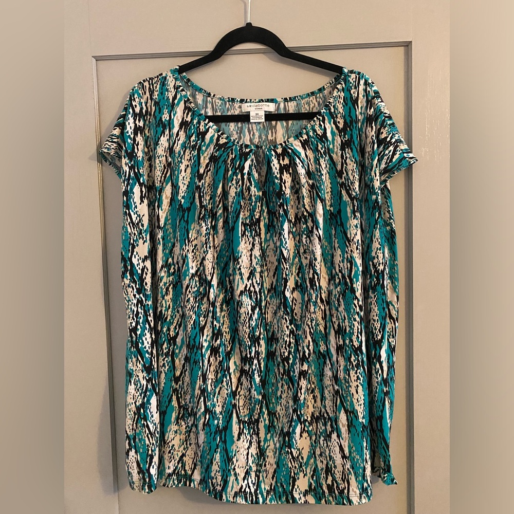 Liz Claiborne size 3x blouse teal and white